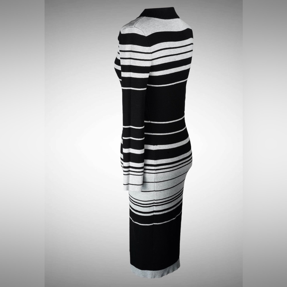 Love Always by FCT Black & Gray Striped Mock-Neck Sweater Midi Dress – Size XL - Picture 6 of 17